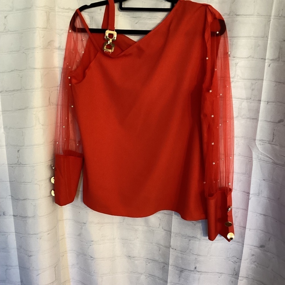 Faux Pearl Long Sleeves Blouse